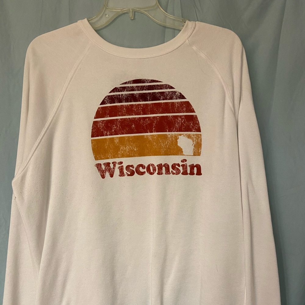White Wisconsin crew neck sweatshirt